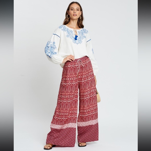TIGERLILY Nivi Red Boho Print High Waisted Wide Leg Pants RRP$199 - Picture 2 of 16
